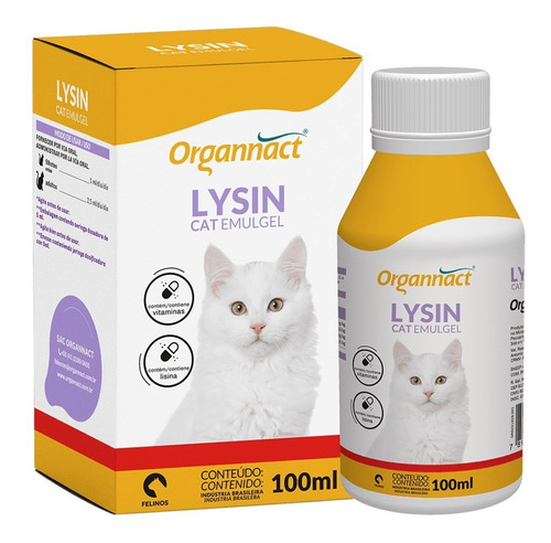 Lysin Cat Emulgel 100ml Organnact Vitamina Lisina Gatos Miau