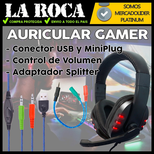 Imagen 4 de 10 de Auricular Gamer Pc Ps4 Xbox Gaming Con Microfono Led Envios