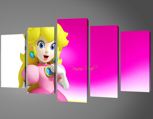 5 Cuadros En Canvas Princessa Peach 100x56cm Juego Mario