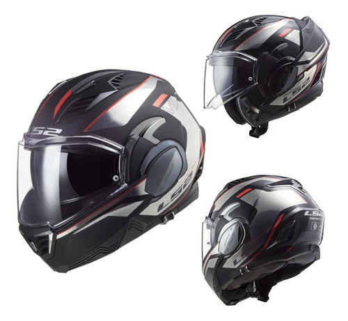 Casco Abatible Para Moto Ls2 Ff900 Valiant 2 Hub Negro Cromo