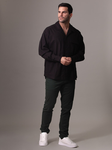 Camisa De Lino Mangas Largas Negro Calvin Klein