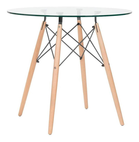 Mesa Jantar Redonda Eames Eiffel Tampo Vidro Incolor 80 Cm