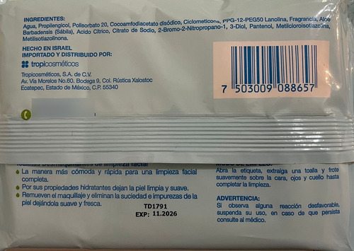 Toallitas Desmaquillantes Daily Clean Aloe Vera Sábila Hipoa