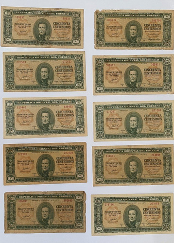 10 Billetes Uruguay 50 Centesimos 10 Series Distintas, Bl313