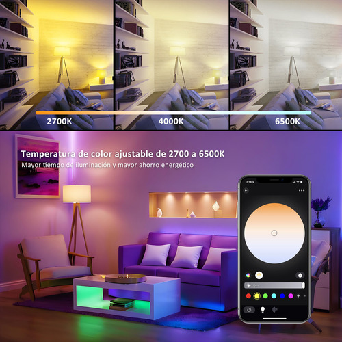 4 Focos Led Lapurete's Inteligentes Wifi Rgbcw Alexa Google 9w 800lm Música Voz Multicolor 2.4ghz E26 Smart Bulb Ajustable 2700-6500k Bluetooth Control De Android Ios Surplife/briturn App