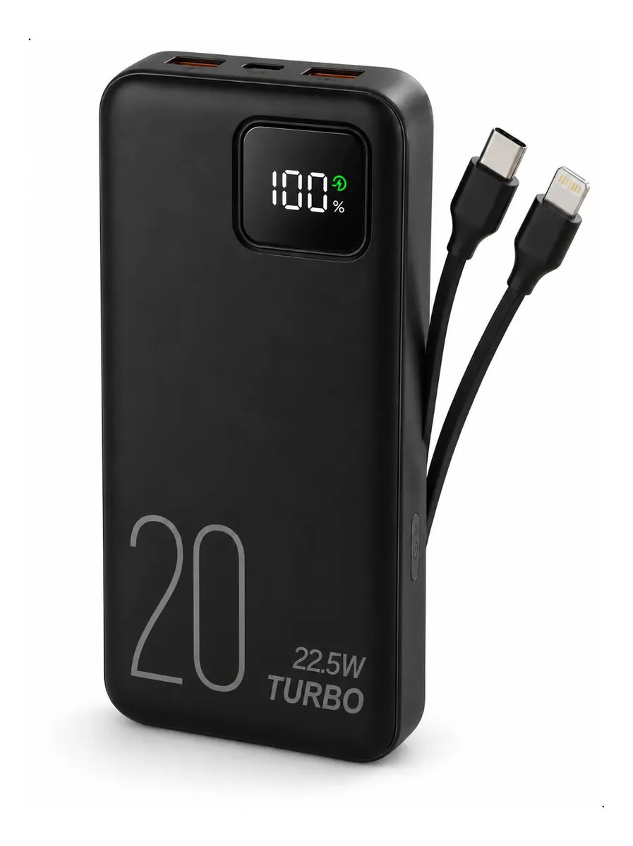 Power Bank 20000mah 22,5w Turbo Carregador Portátil Com Display Digital Bateria Externa Usb-c Para Celular Tablet Android Ios Carregamento Rápido Alta Capacidade Proteções Elétricas Brasiliana Tech