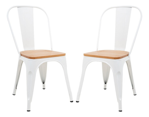 Set De 2 Sillas Tolix Estructura De Acero Asiento De Madera Vintage Exterior Color Blanco KingsHouse