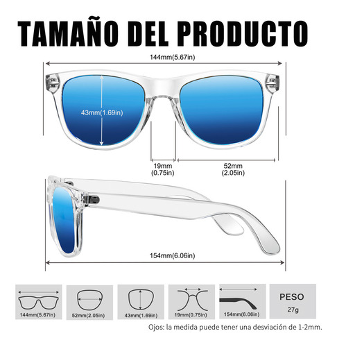 Anteojos De Sol Polarizados Kanastal Talle Unitalla (medianos/m/142mm & 50mm) Diseño Transparente Azul Armazón Transparente Y Lente Azul Deportivo Manejar Conducir De Moda Clásico Retro Elegante