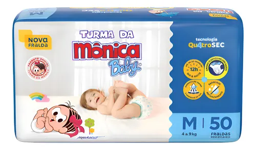Fralda Descartável Baby M Pacote 50 Unidades Turma da Mônica