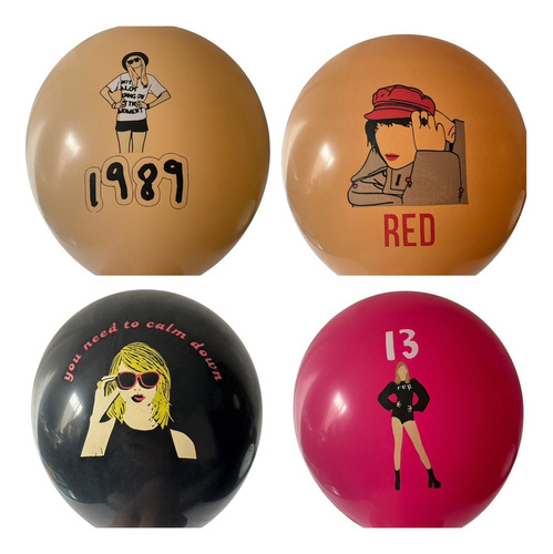 Pack 12 Globos Látex Diseño Taylor Swift Cumpleaños