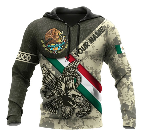 Sudadera Con Capucha De Camuflaje Con La Bandera De México_b