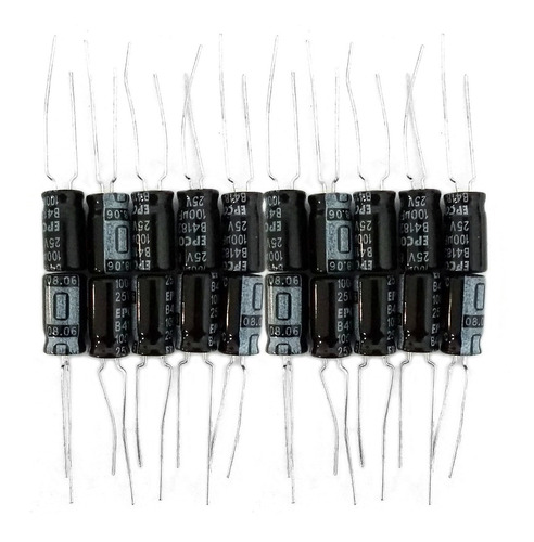 Kit 20un Capacitor Eletrolítico 100uf X 25v 85 Graus