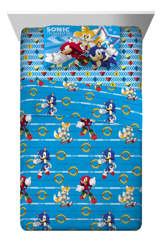 Sonic Kids Full Sheet Set, Gaming Bedding, 4 Pzs Color Blanco Diseño De La Tela Animation