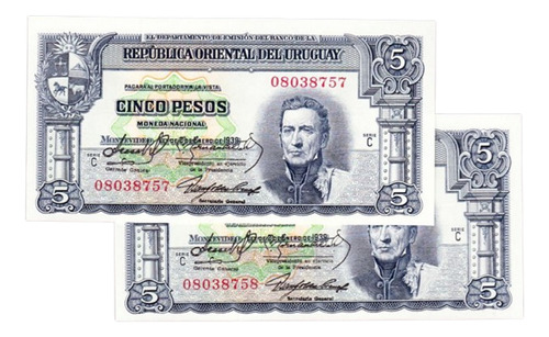 Brou 5 Pesos (1939) Variante 10.iv.26 Par Correlativos S/c
