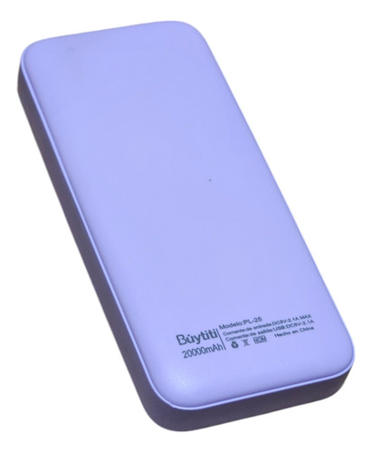 Power Bank 20 000 Mah, 3 Puertos Usb De Carga, Linterna Color Lila