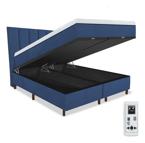 Eco New Colchoes magnético Queen massageador mais cama box baú mais cabecei cor azul