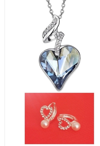 Collar Corazón Cristal Corte Diamante + Aretes