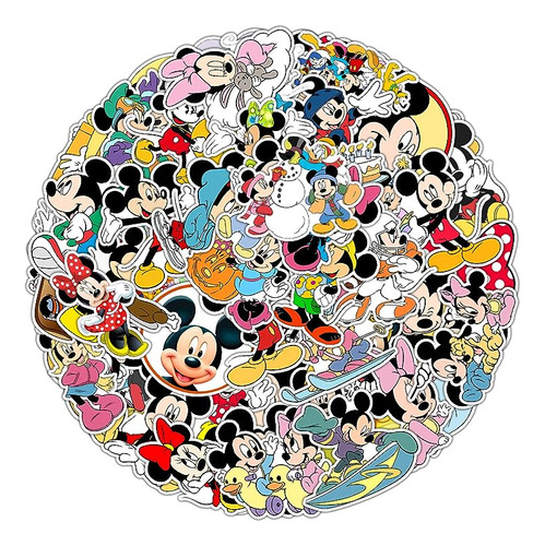 Paquete 50 Calcomanias Mickey Minnie Impermeables Para Botel