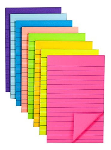 (paquete De 8) Notas Adhesivas Forradas, 8 Colores, Autoadhe