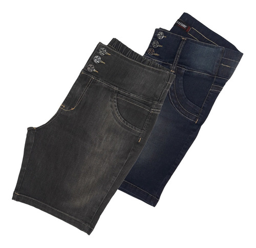 Kit C/ 2 Bermudas Jeans Fem Plus Size Cintura Alta Tam 44
