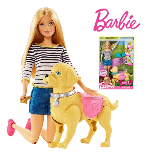 Muñeca Barbie Paseo De Perrito Popo 30cm