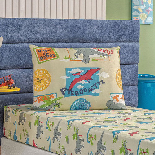 Jogo De Lençol Infantil 2 Peças Menino E Menina Estampado Cor Dino