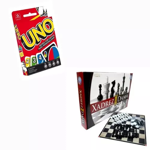 Kit Jogos De Tabuleiro Xadrez/dama + Jogo De Cartas Uno