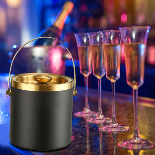 Cubo De Hielo Portátil Con Tapa Cubo De Vino Para 3l Negro