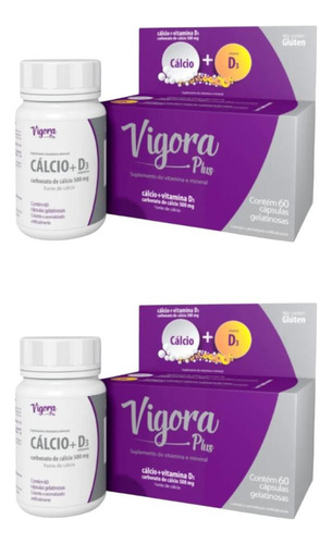 Kit Vigora Plus Cálcio + Vitamina D3 C/ 2 Cx De 60 Cáps Cd
