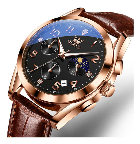 Relojes De Negocios Olevs Luminous Chronograph Color Del Fondo Rose Black