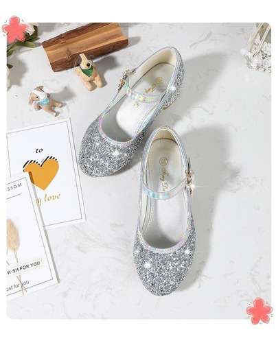 Zapatos Princesa Lentejuelas De Plata Para Niñas S:25-38