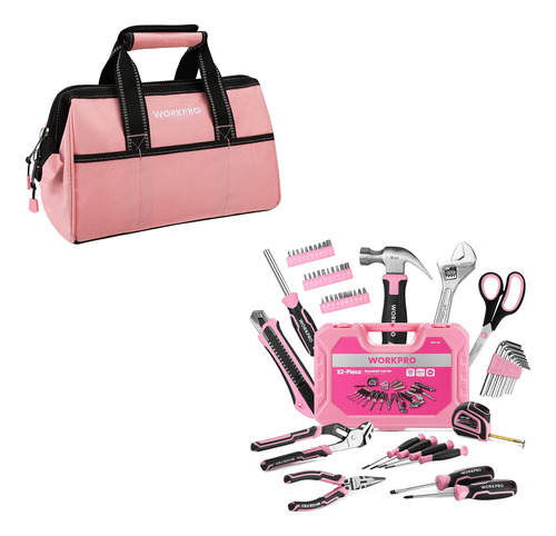 Bolsa Herramienta 13  + Juego Rosa 52 Pieza Para Mujer