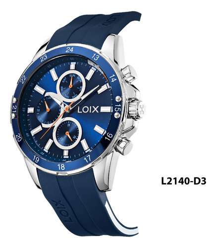 Reloj Hombre Loix® L2140-3 Negro Con Plateado, Tablero Azul