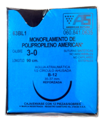 Sutura Polipropileno 3-0 90 Cm 1/2 Circulo Ahusada American
