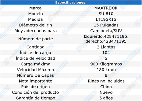 Paquete Con 2 Llantas 195r15c 8c 106/104s Maxtrek Su 810