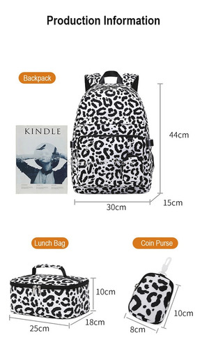 Mochila Para Estudiantes Con Estampado De Leopardo De Gran Capacidad Y Lonchera
