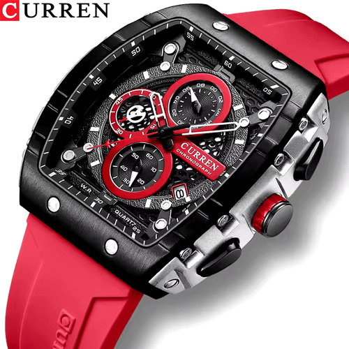Reloj Curren 8842 Original Hombre Elegante Rojo Negro