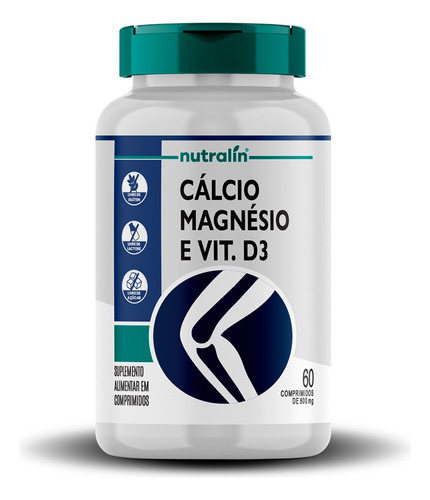 Cálcio Magnésio Vitamina D3 Nutralin 800mg 60 Comprimidos