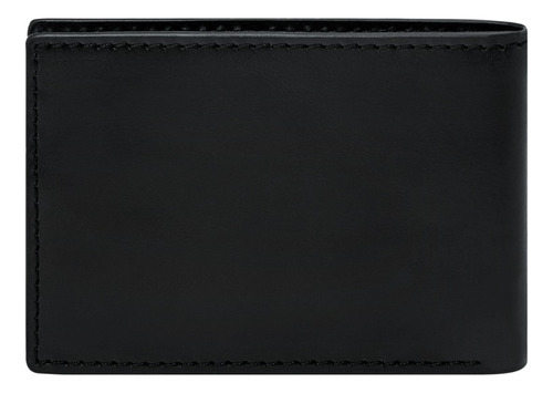 Cartera Con Bolsillo Hombre Fossil Derrick De Piel Negro Diseño de la tela Liso