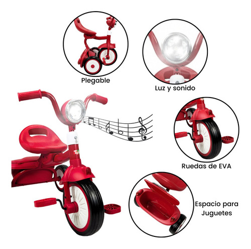 Triciclo Para Niños Plegable Con Luz Y Sonido De 2 A 4 Años
