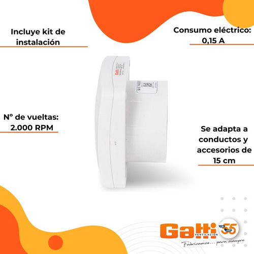 Imagen 6 de 10 de Extractor De Aire Baño Cocina 6 (15 Cm) Motor Poten. Gatti