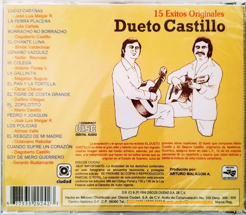 Dueto Castillo 15 Exitos Originales Cd Nuevo (Usado)