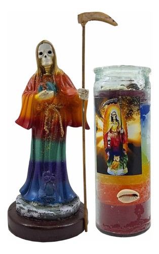 Santa Muerte Preparada 7 Potencias En Resina + Veladora 