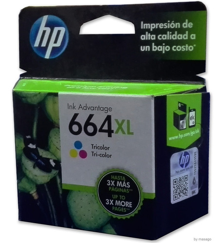 Cartucho Tinta Hp 664xl Color F6v30al Original Alto Rendimie
