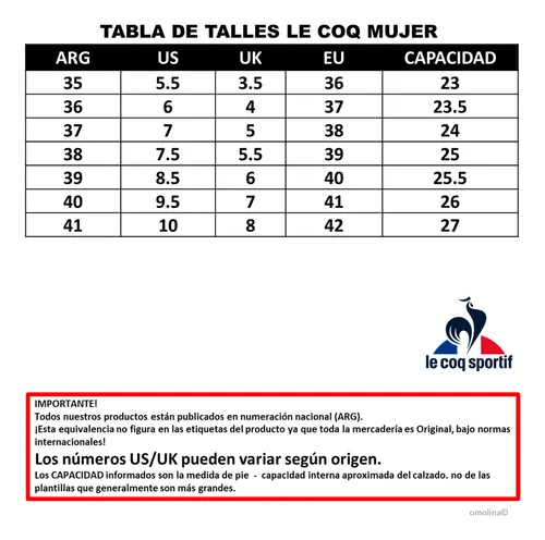 Le coq sportif tabla de talles sale