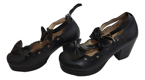 Zapatos Lolita Moño Corazón Coquette Gothic A Restaurar Tira Negro 36.5 (Usado)