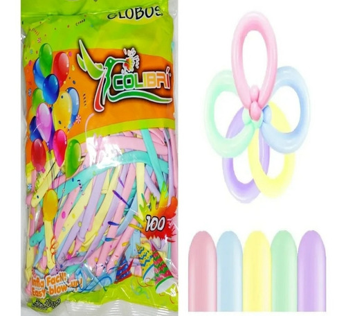 200 Globos Largos Salchicha Latex Color Pastel 260 Surtidos