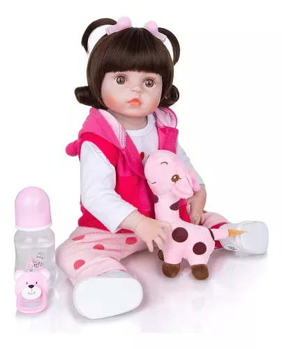 48cm Bebê Reborn Bonecas 100% Silicone Com Girafa Pode Tomar Banho