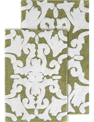 Iron Gate 2pc. Green & White Scroll Bath Rug Set (20 X3...