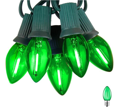 Tira De Luces Led C7 De Color Verde 25 Pies Inastillables Co